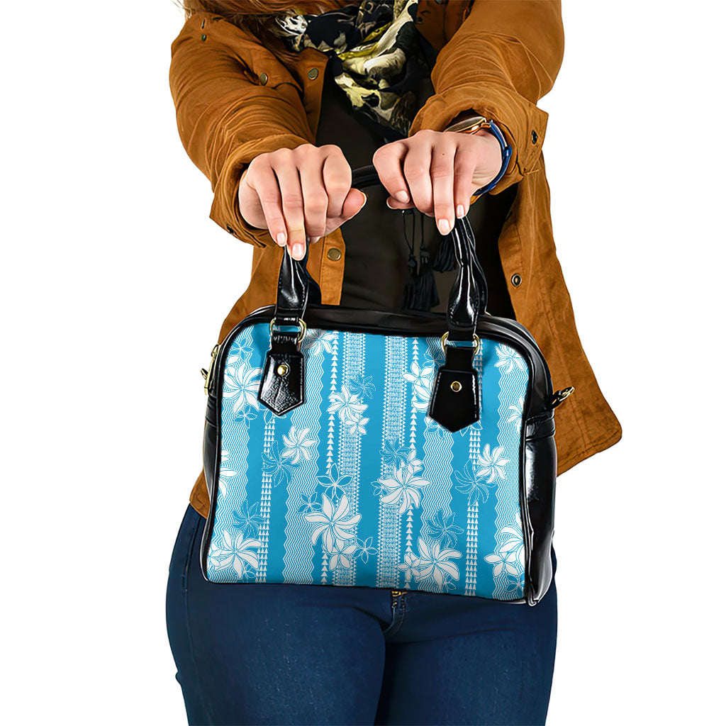 Hawaii Kakau Tribal Shoulder Handbag With Blue Tiare LT05 One Size Blue - Polynesian Pride