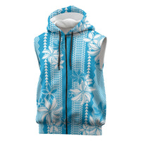 Hawaii Kakau Tribal Sleeveless Zip Hoodie With Blue Tiare LT05 Blue - Polynesian Pride
