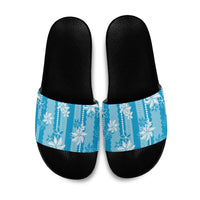 Hawaii Kakau Tribal Slide Sandals With Blue Tiare LT05 Blue - Polynesian Pride