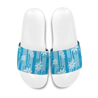 Hawaii Kakau Tribal Slide Sandals With Blue Tiare LT05 Blue - Polynesian Pride