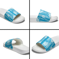 Hawaii Kakau Tribal Slide Sandals With Blue Tiare LT05 - Polynesian Pride