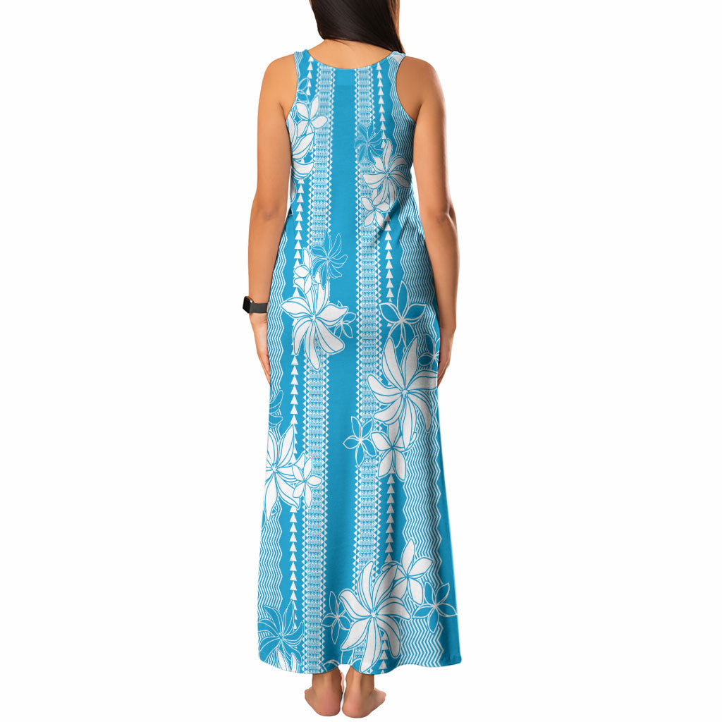 Hawaii Kakau Tribal Tank Maxi Dress With Blue Tiare LT05 - Polynesian Pride