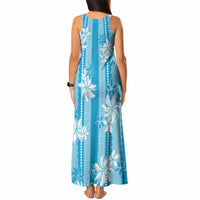 Hawaii Kakau Tribal Tank Maxi Dress With Blue Tiare LT05 - Polynesian Pride