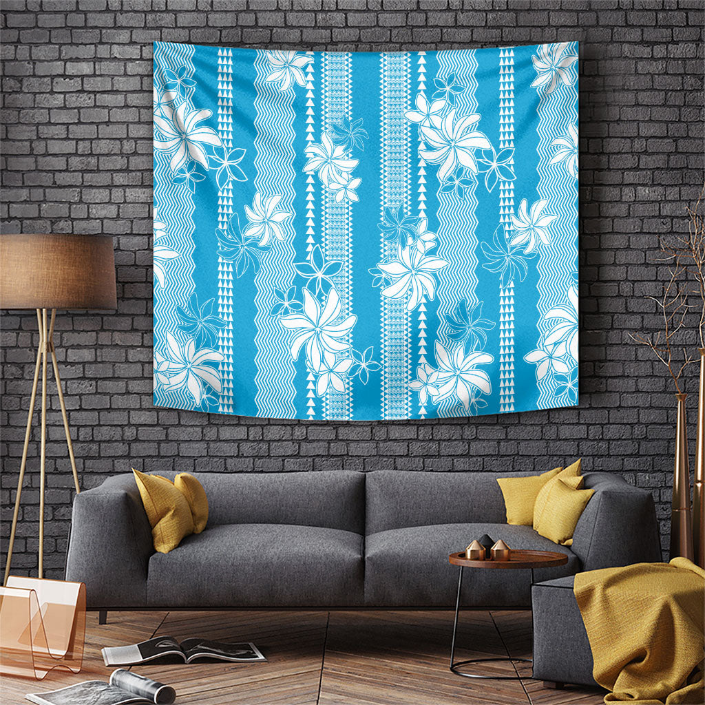 Hawaii Kakau Tribal Tapestry With Blue Tiare LT05 Blue - Polynesian Pride