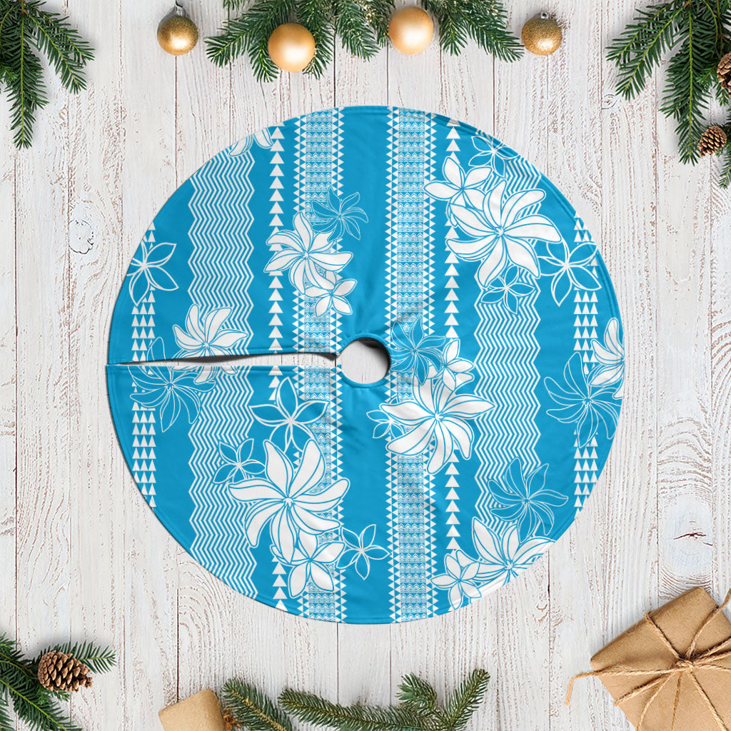 Hawaii Kakau Tribal Tree Skirt With Blue Tiare LT05 Casual Blue - Polynesian Pride