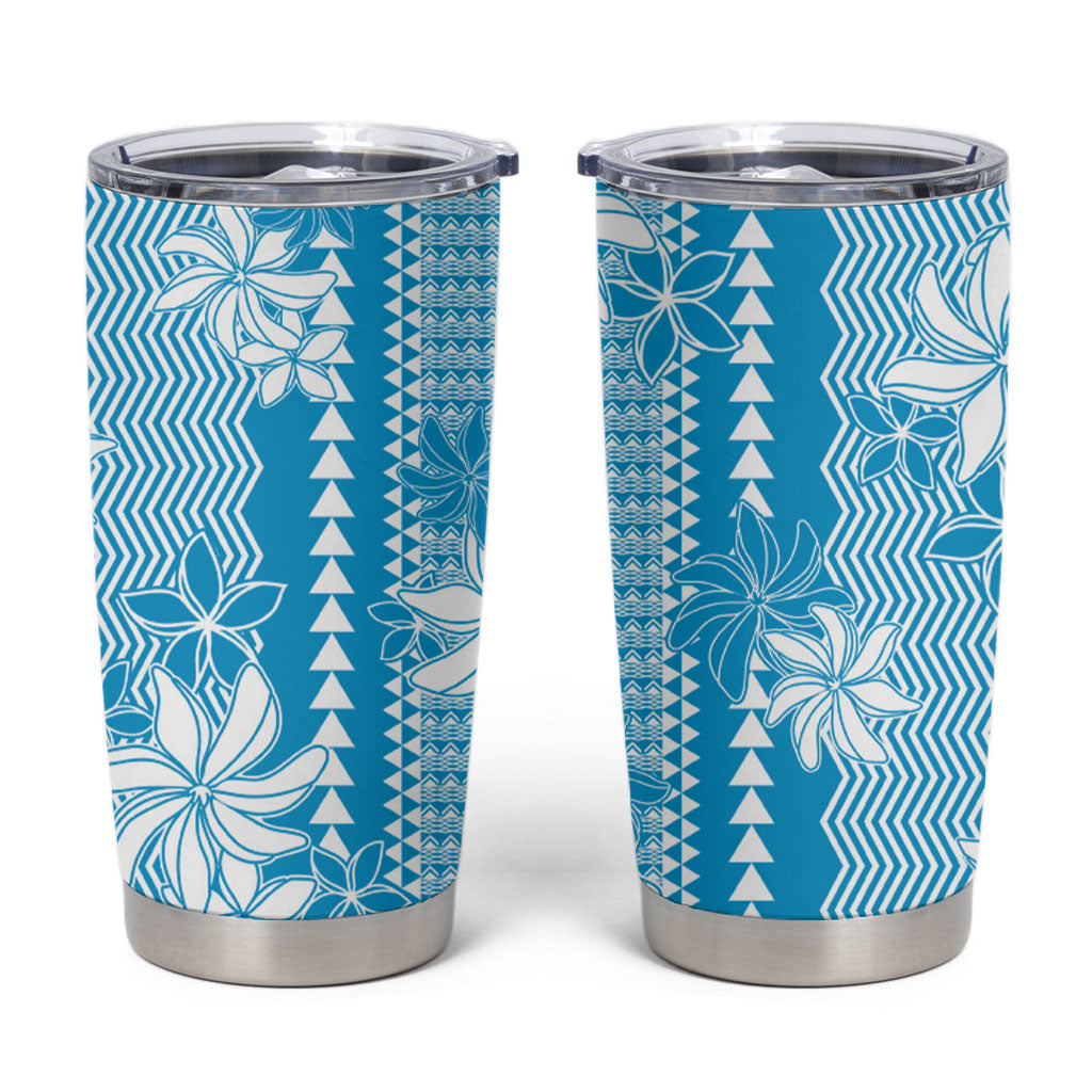 Hawaii Kakau Tribal Tumbler Cup With Blue Tiare LT05 Blue - Polynesian Pride