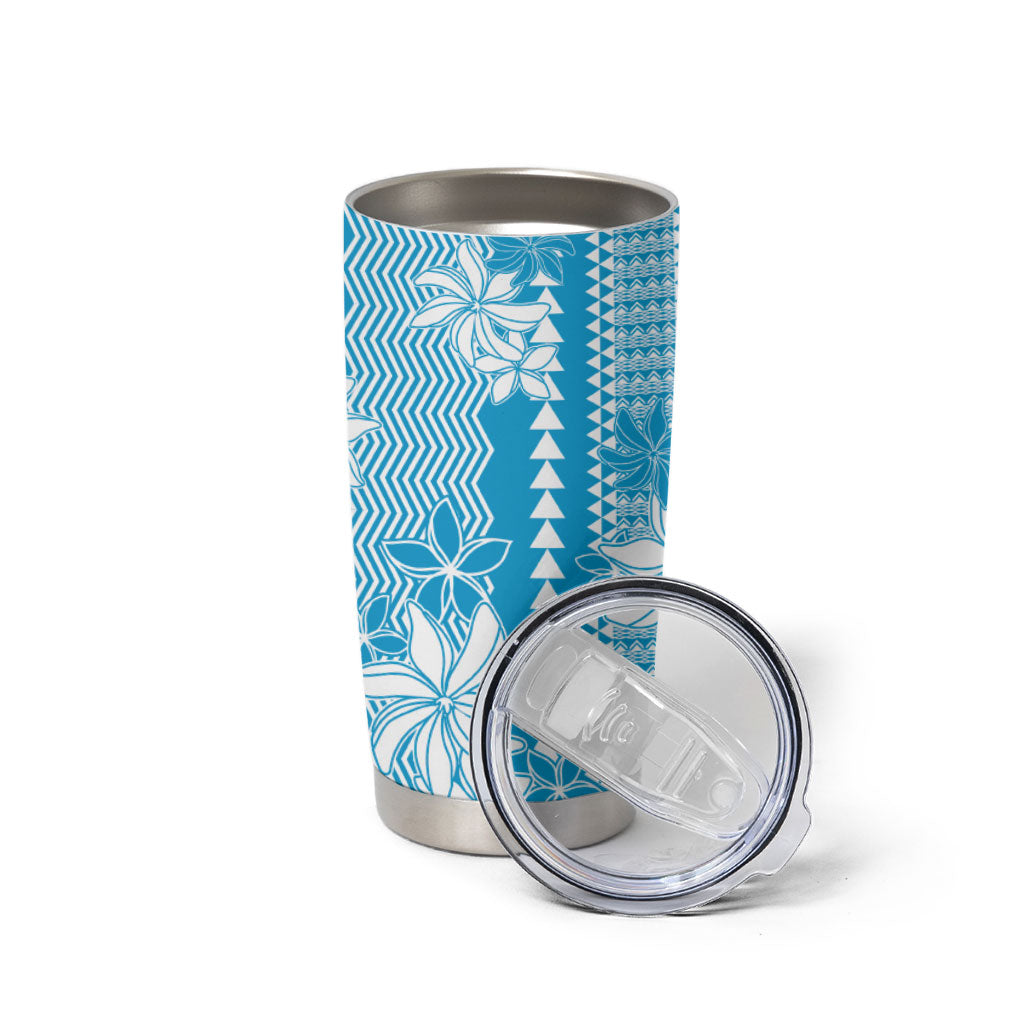 Hawaii Kakau Tribal Tumbler Cup With Blue Tiare LT05 - Polynesian Pride