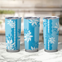 Hawaii Kakau Tribal Tumbler Cup With Blue Tiare LT05 - Polynesian Pride