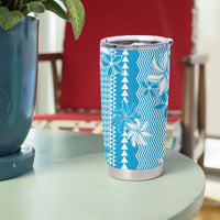 Hawaii Kakau Tribal Tumbler Cup With Blue Tiare LT05 - Polynesian Pride