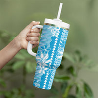 Hawaii Kakau Tribal Tumbler With Handle With Blue Tiare LT05 - Polynesian Pride