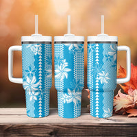 Hawaii Kakau Tribal Tumbler With Handle With Blue Tiare LT05 - Polynesian Pride
