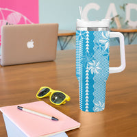 Hawaii Kakau Tribal Tumbler With Handle With Blue Tiare LT05 - Polynesian Pride