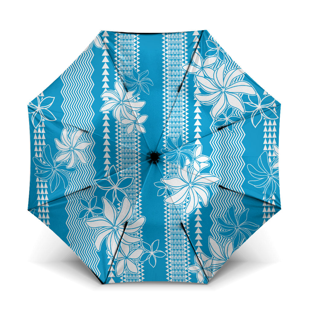 Hawaii Kakau Tribal Umbrella With Blue Tiare LT05 One Size Folded 11.42 inch Opened Diameter 37.4 inch Blue - Polynesian Pride