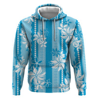 Hawaii Kakau Tribal Zip Hoodie With Blue Tiare LT05 Pullover Hoodie Blue - Polynesian Pride