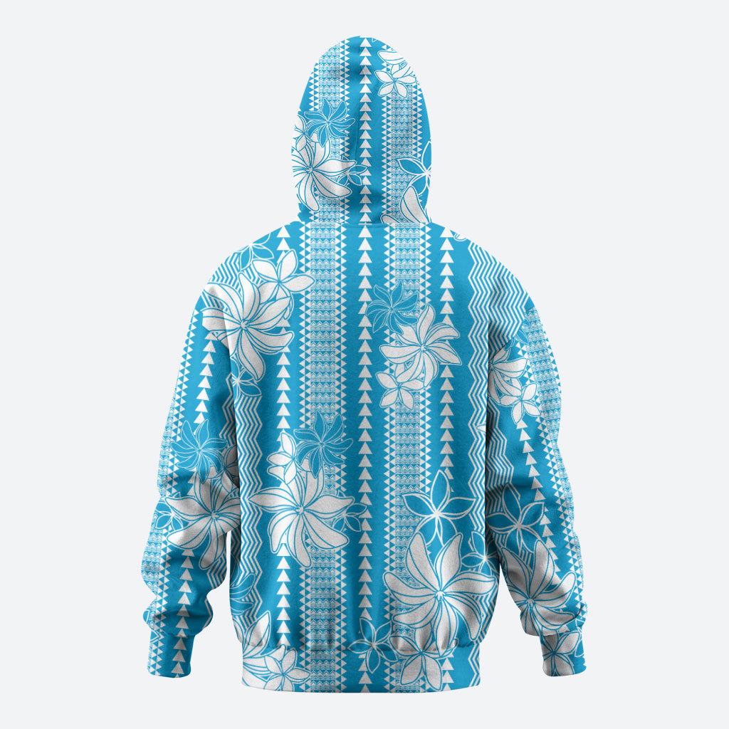 Hawaii Kakau Tribal Zip Hoodie With Blue Tiare LT05 - Polynesian Pride