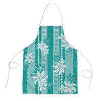 Hawaii Kakau Tribal Apron With Teal Tiare LT05 Teal - Polynesian Pride
