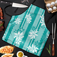 Hawaii Kakau Tribal Apron With Teal Tiare LT05 Teal - Polynesian Pride