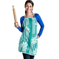 Hawaii Kakau Tribal Apron With Teal Tiare LT05 - Polynesian Pride