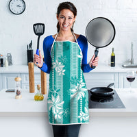 Hawaii Kakau Tribal Apron With Teal Tiare LT05 - Polynesian Pride