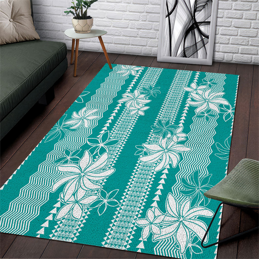 Hawaii Kakau Tribal Area Rug With Teal Tiare LT05 Teal - Polynesian Pride