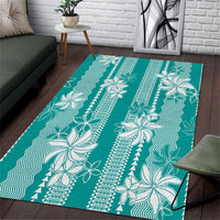 Hawaii Kakau Tribal Area Rug With Teal Tiare LT05 Teal - Polynesian Pride