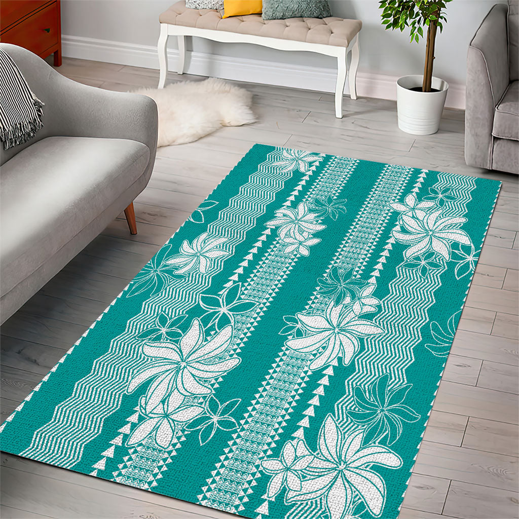 Hawaii Kakau Tribal Area Rug With Teal Tiare LT05 - Polynesian Pride
