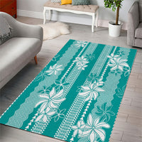 Hawaii Kakau Tribal Area Rug With Teal Tiare LT05 - Polynesian Pride