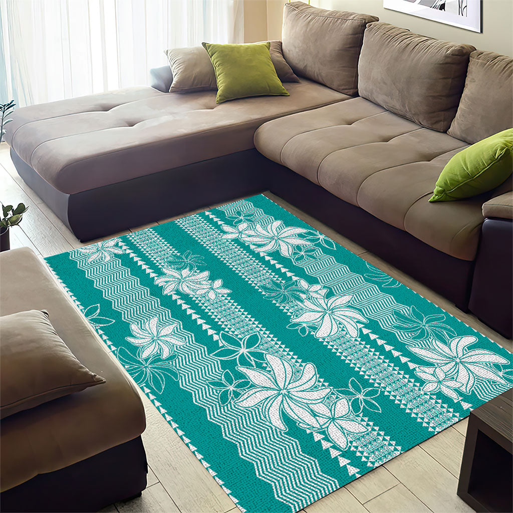 Hawaii Kakau Tribal Area Rug With Teal Tiare LT05 - Polynesian Pride