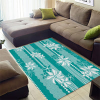 Hawaii Kakau Tribal Area Rug With Teal Tiare LT05 - Polynesian Pride