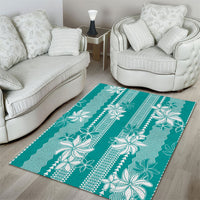 Hawaii Kakau Tribal Area Rug With Teal Tiare LT05 - Polynesian Pride