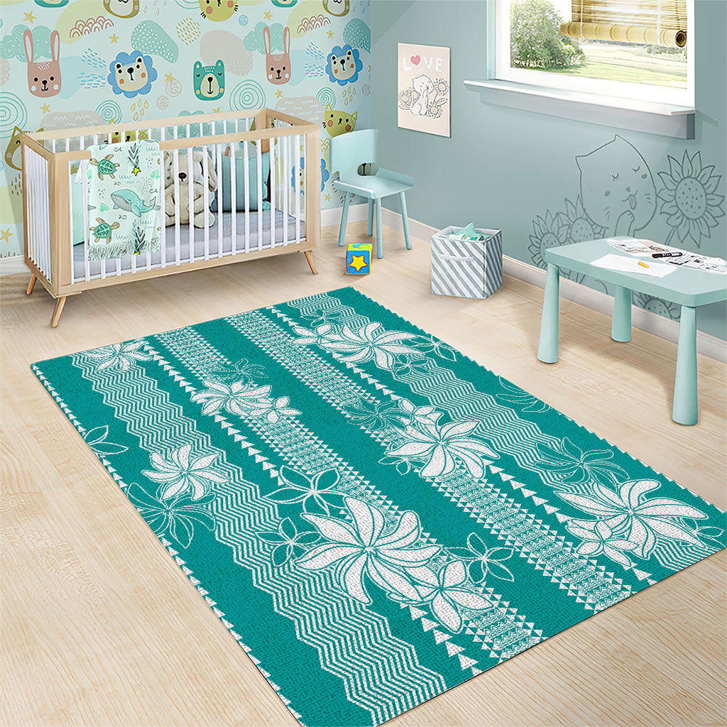 Hawaii Kakau Tribal Area Rug With Teal Tiare LT05 - Polynesian Pride