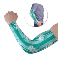Hawaii Kakau Tribal Arm Sleeves With Teal Tiare LT05 Set of 2 Teal - Polynesian Pride