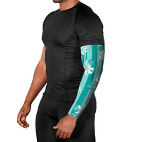 Hawaii Kakau Tribal Arm Sleeves With Teal Tiare LT05 - Polynesian Pride