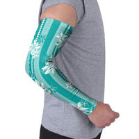 Hawaii Kakau Tribal Arm Sleeves With Teal Tiare LT05 - Polynesian Pride