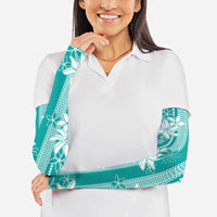 Hawaii Kakau Tribal Arm Sleeves With Teal Tiare LT05 - Polynesian Pride