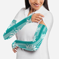 Hawaii Kakau Tribal Arm Sleeves With Teal Tiare LT05 - Polynesian Pride