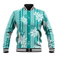 Hawaii Kakau Tribal Baseball Jacket With Teal Tiare LT05 Unisex Teal - Polynesian Pride
