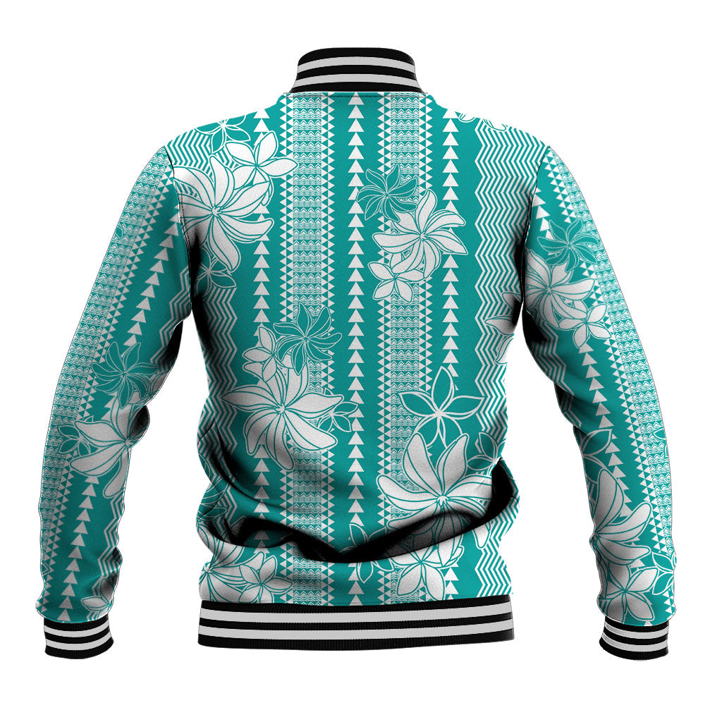Hawaii Kakau Tribal Baseball Jacket With Teal Tiare LT05 - Polynesian Pride