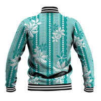 Hawaii Kakau Tribal Baseball Jacket With Teal Tiare LT05 - Polynesian Pride