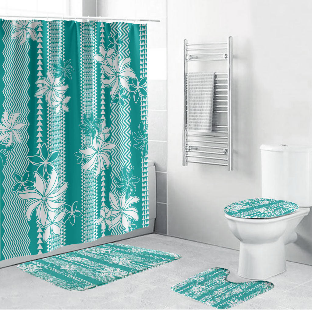 Hawaii Kakau Tribal Bathroom Set With Teal Tiare LT05 Bathroom Set (4 pcs) Teal - Polynesian Pride