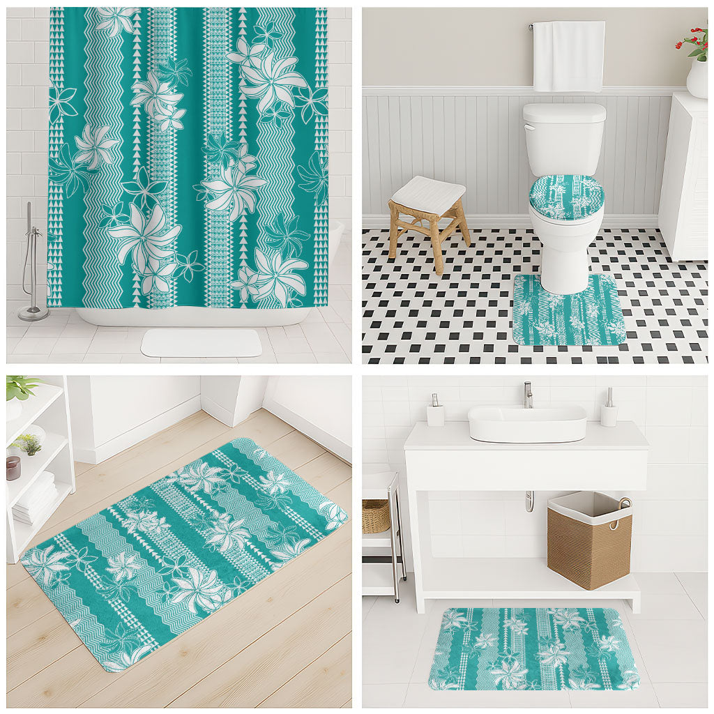 Hawaii Kakau Tribal Bathroom Set With Teal Tiare LT05 - Polynesian Pride