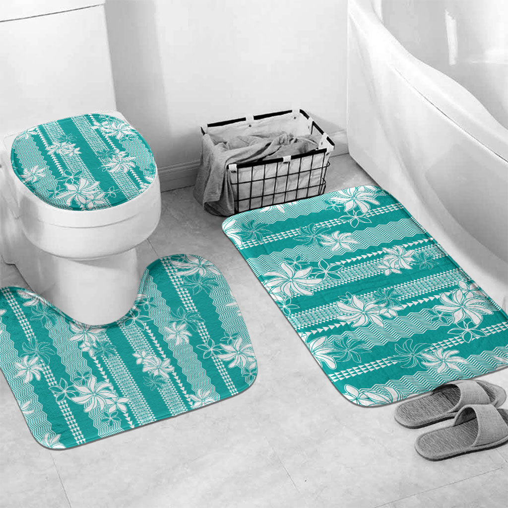 Hawaii Kakau Tribal Bathroom Set With Teal Tiare LT05 Mat Set Only (3 pcs) One Size Teal - Polynesian Pride