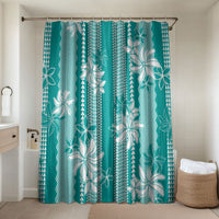 Hawaii Kakau Tribal Bathroom Set With Teal Tiare LT05 Shower Curtain Only Teal - Polynesian Pride