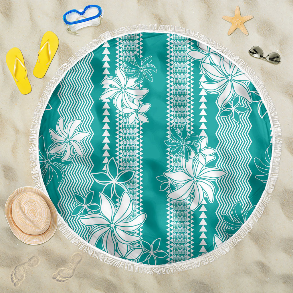 Hawaii Kakau Tribal Beach Blanket With Teal Tiare LT05 One Size 150cm Teal - Polynesian Pride