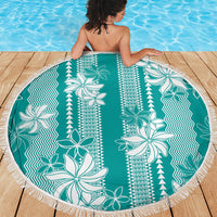 Hawaii Kakau Tribal Beach Blanket With Teal Tiare LT05 - Polynesian Pride