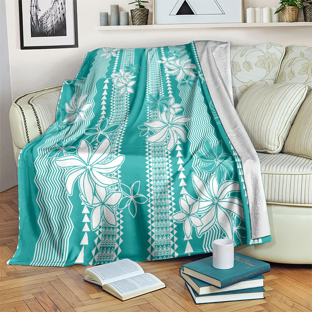 Hawaii Kakau Tribal Blanket With Teal Tiare LT05 Teal - Polynesian Pride