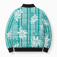 Hawaii Kakau Tribal Bomber Puffer Jacket With Teal Tiare LT05 - Polynesian Pride