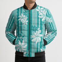 Hawaii Kakau Tribal Bomber Puffer Jacket With Teal Tiare LT05 - Polynesian Pride