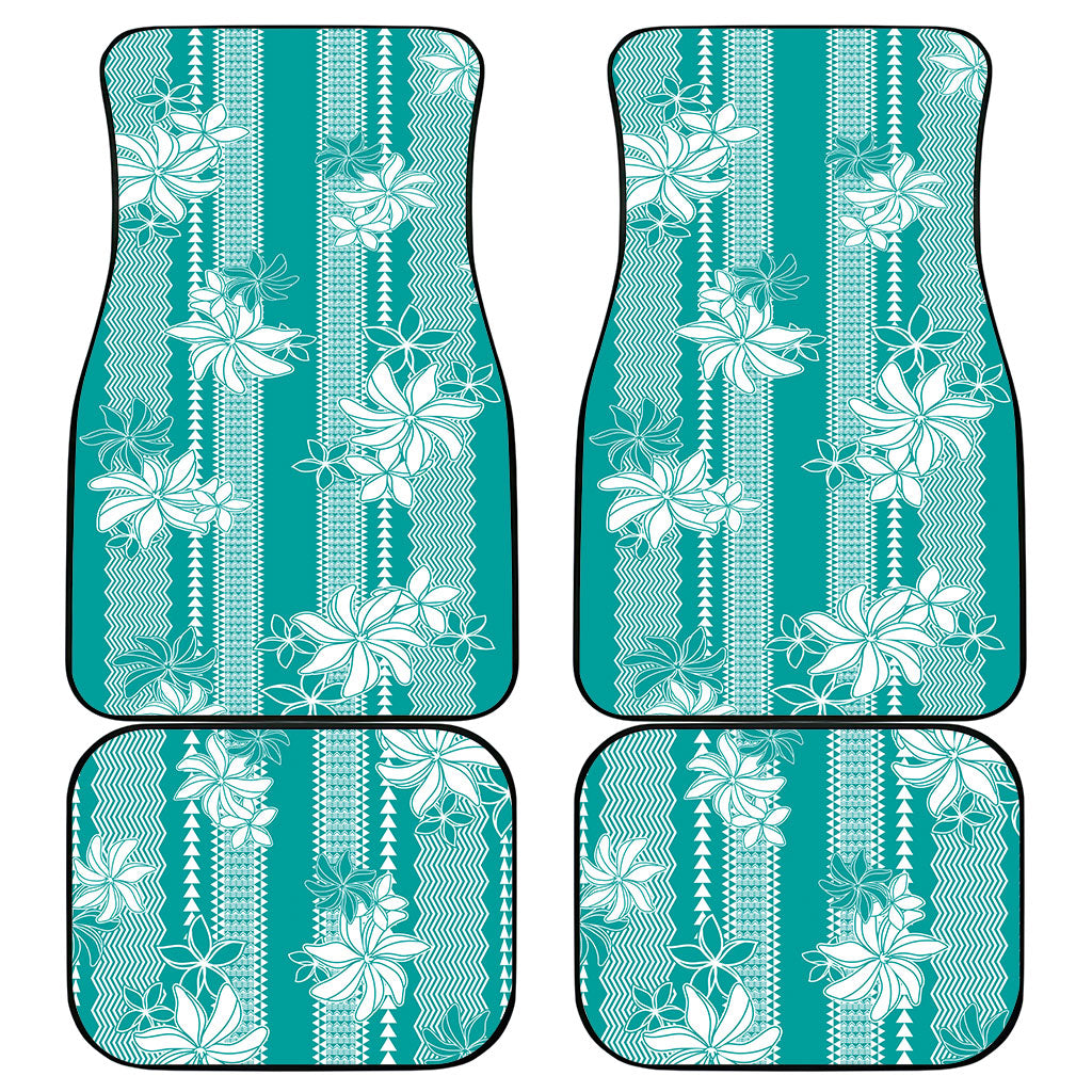 Hawaii Kakau Tribal Car Mats With Teal Tiare LT05 - Polynesian Pride