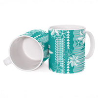 Hawaii Kakau Tribal Ceramic Mug With Teal Tiare LT05 - Polynesian Pride